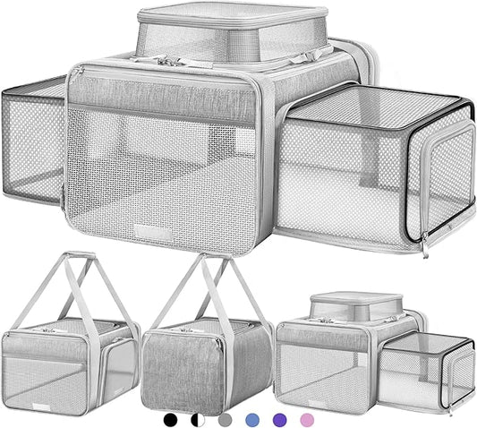 Top and 2 Sides Expandable Pet Carrier 17x11x9.5, TSA Airline Approved Small Dog Carriers for Small Dogs, Soft-Sided Cat Carrier with Self-Locking Zippers for Kitten,Rabbit, Puppy, Guinea Pig Grey