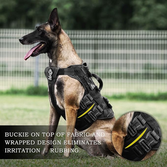 Tactical Dog Harness K9 Dog Training Vest Adjustable Padded Police Service Dog Working MOLLE Vests for Large Medium Dogs Mals GSD Lab… …