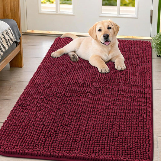 Smiry Dog Door Mat for Muddy Paws 47x32, Absorbs Moisture and Dirt Doormat, Non-Slip Washable Quick Dry Chenille Front Door Mat Indoor Entrance, Entryway Carpet for Inside Floor, Burgundy