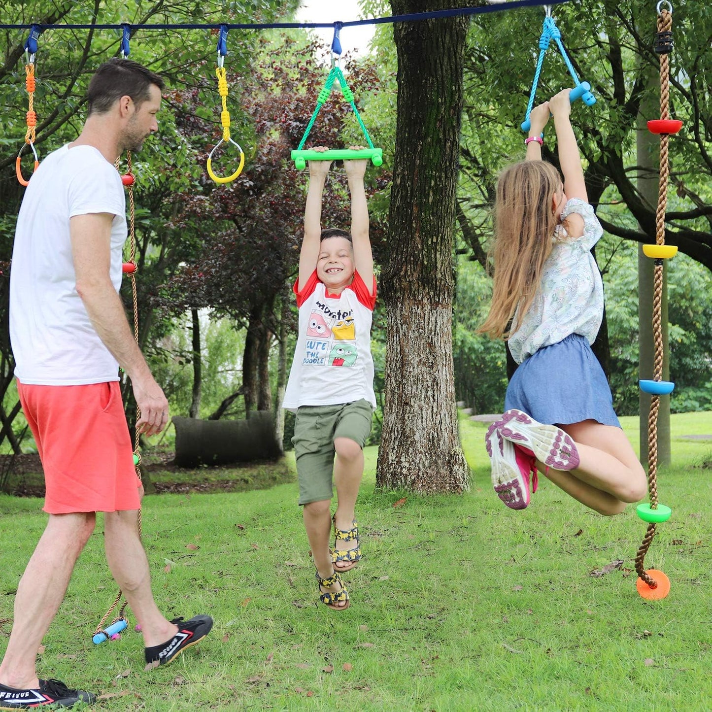 Rainbow Craft 3-Pack Kids Ninja Monkey Bars - Trapeze Swing Bars for Ninja Obstacle Course Attachments - 3pc of Blue, Red & Green Color