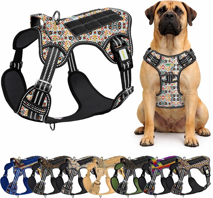 Homapet. Tactical Dog Harness with Dual Leash Attachment Points, Adjustable and Reflective Military Grade Dog Vest with Comfort Control Handle (Floral, S)
