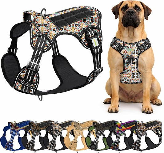 Homapet. Tactical Dog Harness with Dual Leash Attachment Points, Adjustable and Reflective Military Grade Dog Vest with Comfort Control Handle (Floral, M)