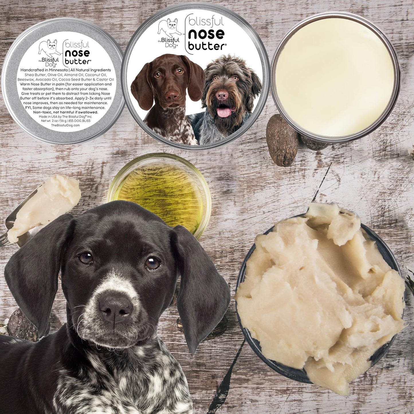 The Blissful Dog German Shorthaired Pointer Nose Butter for Dry, Cracked Skin, Lick-Safe Dog Nose Balm with Moisturizing Shea Butter, Almond, Olive, and Essential Oils, Pet Supplies, Uncented, 8 oz.