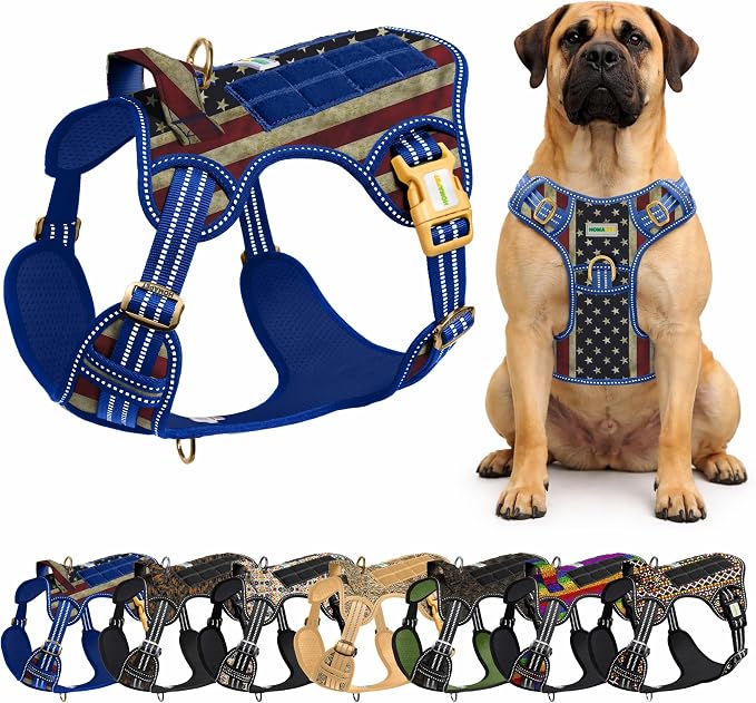 Homapet. Tactical Dog Harness with Dual Leash Attachment Points, Adjustable and Reflective Military Grade Dog Vest with Comfort Control Handle (Us Flag, S)