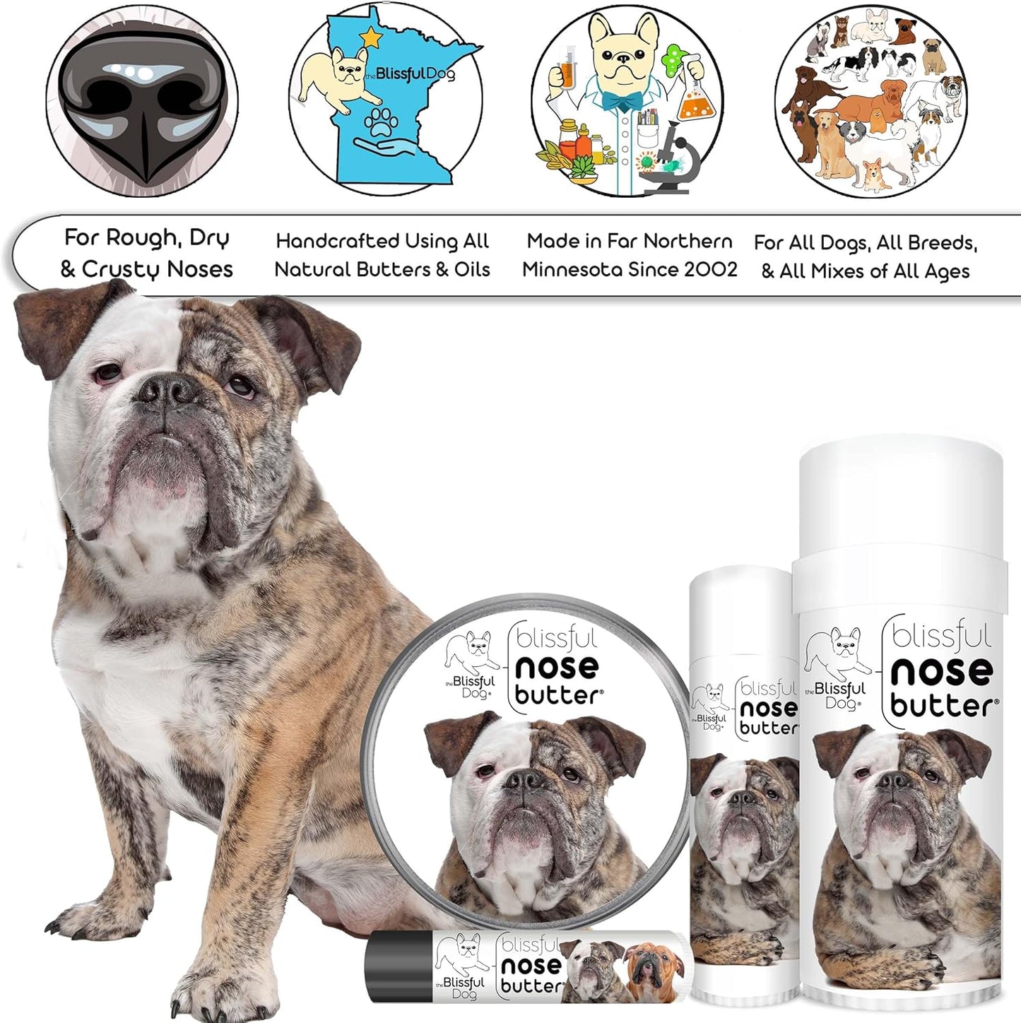 The Blissful Dog Olde English Bulldogge Unscented Nose Butter - Dog Nose Butter, 8 Ounce