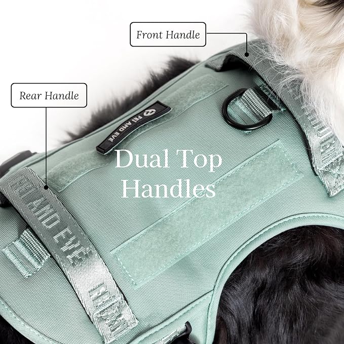 Fei & Eve Classic Dog Harness, MagEase Magnetic Buckle | 3-Point No-Pull Control, Dual Handle Support, 900D Nylon, Tactical Patch Panel, Heavy Duty, Medium, Green