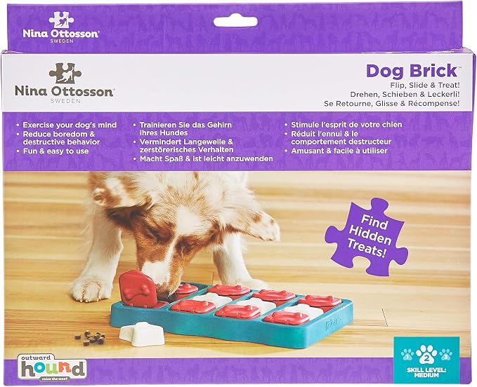 Outward Hound by Nina Ottosson Dog Brick – Interactive Treat Puzzle Enrichment Toy, Level 2 Intermediate (Pack of 12)