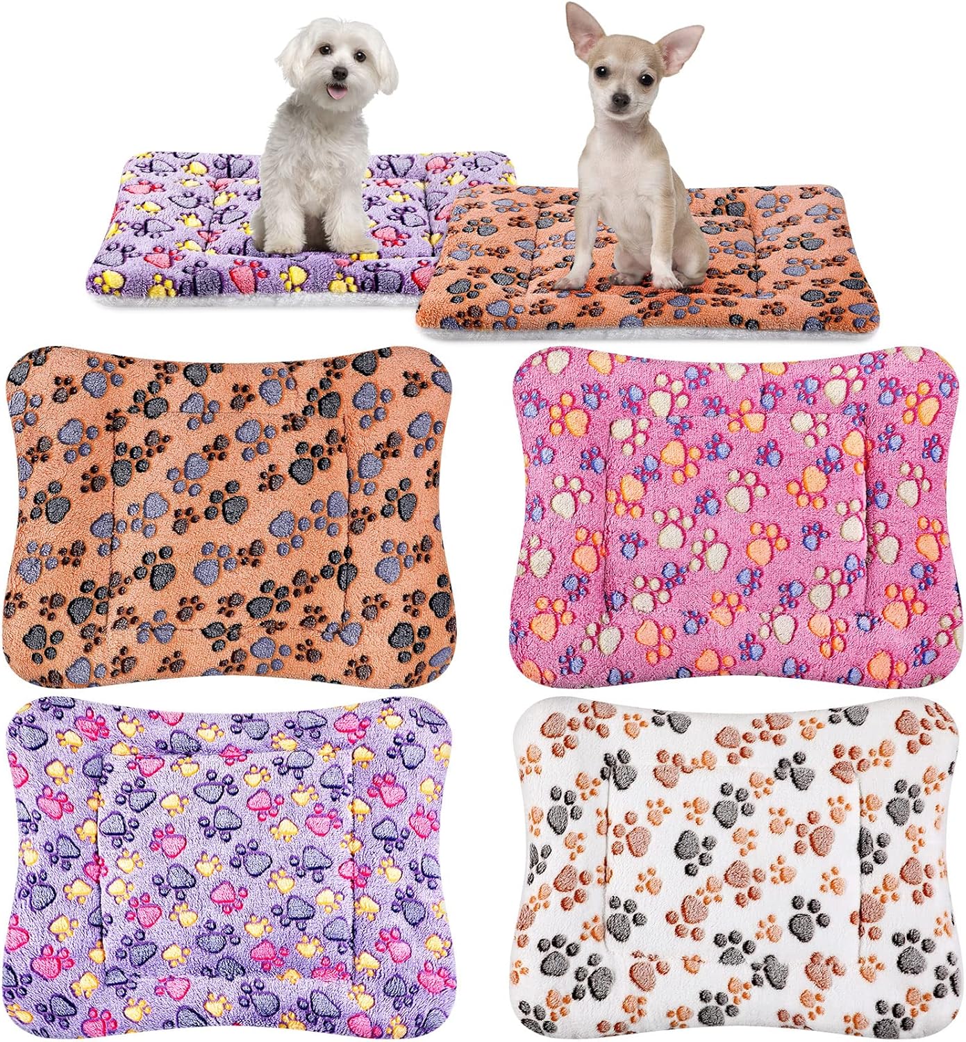 4 Pack Ultra Soft Dog Cat Bed Mat with Cute Prints Reversible Fleece Dog Crate Kennel Pad Cozy Washable Thickened Hamster Guinea Pig Pet Bed Mat for Small Animals(23 x 18 Inches,Vivid Color)