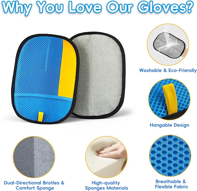 Thickened Ectrostatic Pet Hair Removal Glove, Magic Brush Pet Hair Remover Tool for Cat & Dog, Upgraded Reusable Pet Hair Gloves for Couch, Clothing, Carpet & Car Seat, Cat Grooming Gloves