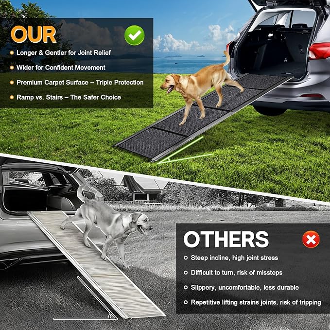 Dog Ramps for Large Pets, 71" L & 20" W Extra Wide Foldable Aluminum Pet Ramp with IP64 Waterproof & Non-Slip Rug Surface, Up to 300lbs for Giant Dogs for SUV, Truck, Bed, Stairs, Indoor & Outdoor