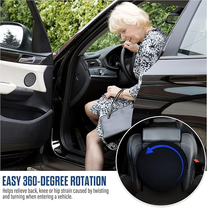 HealthSmart 360 Degree Swivel Seat Cushion, Chair Assist for Elderly, Swivel Seat Cushion for Car, Twisting Disc, Black, 15 Inches in Diameter