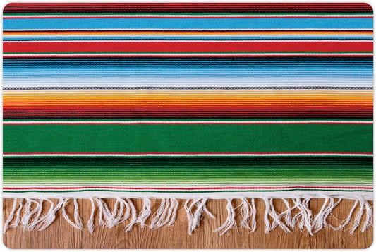 Lunarable Mexican Pet Mat for Food and Water, Colorful Boho Serape Pattern with Horizontal Stripes and Lines Cultures Picture, Non-Slip Rubber Mat for Dogs and Cats, 18" X 12", Green Red