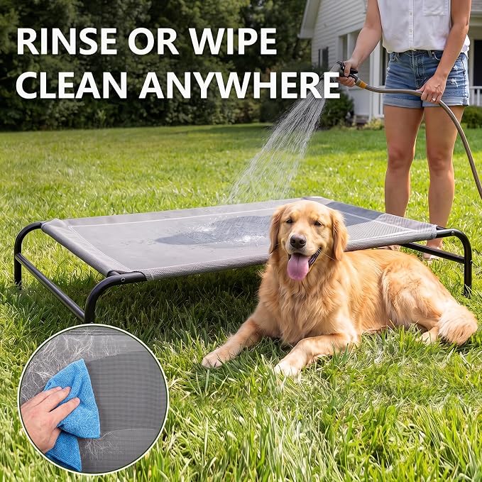 MICOOYO Outdoor Dog Bed, Elevated Dog Bed Raised Dogs Bed with Breathable & Washable Mesh, No-Slip Feet, Easy Clean, Chew Proof, Portable Dog Cot for Indoor & Outdoor Use, 43" x 31" x 8", Grey