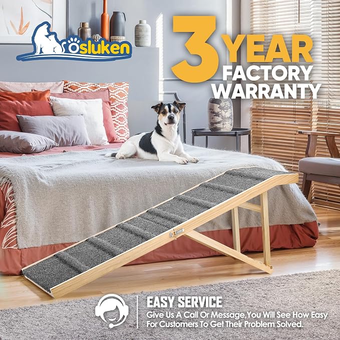 2026 Upgraded Dog Ramp for Bed, 64" Long Foldable Pet Ramp for Small Large Dogs, Dog Ramps for High Beds Car, High Traction with Platform 6 Adjustable Heights 24" to 30" Up to 220LBS, Gray