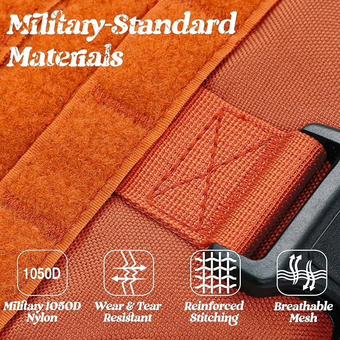 rabbitgoo Tactical Dog Harness for Large, Heavy Duty Military No Pull Vest | Sturdy Metal Buckles, 5 Adjustments, Molle System, Powerful Pullers for Training, Hunting, Outdoor, Orange, Large