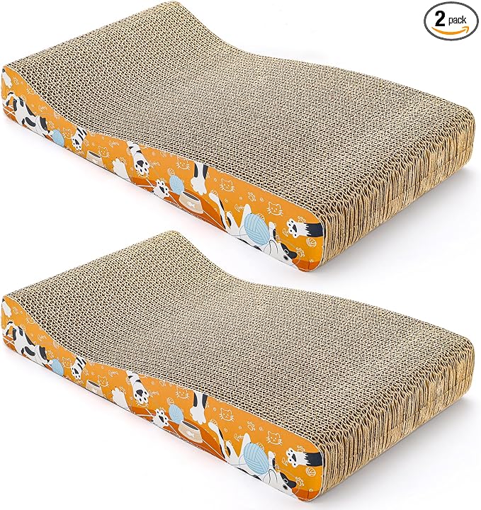 Nicunom 2 Pack Cat Scratching Pads, Curved Cat Scratcher Cardboard, Reversible Cat Scratch Board for Furniture Protection, Cat Scratcher Lounge Couch Bed for Indoor Cats