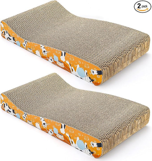 Nicunom 2 Pack Cat Scratching Pads, Curved Cat Scratcher Cardboard, Reversible Cat Scratch Board for Furniture Protection, Cat Scratcher Lounge Couch Bed for Indoor Cats