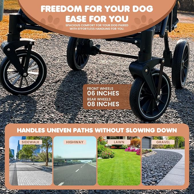 Premium Dog Stroller for Large Dogs, Pet Stroller with 5-Point Safety Harness, Foldable Dog Wagon, All-Terrain Wheels, Storage Basket & Cup Holder, Ideal for Senior & Recovering Pets, (Black & Grey)