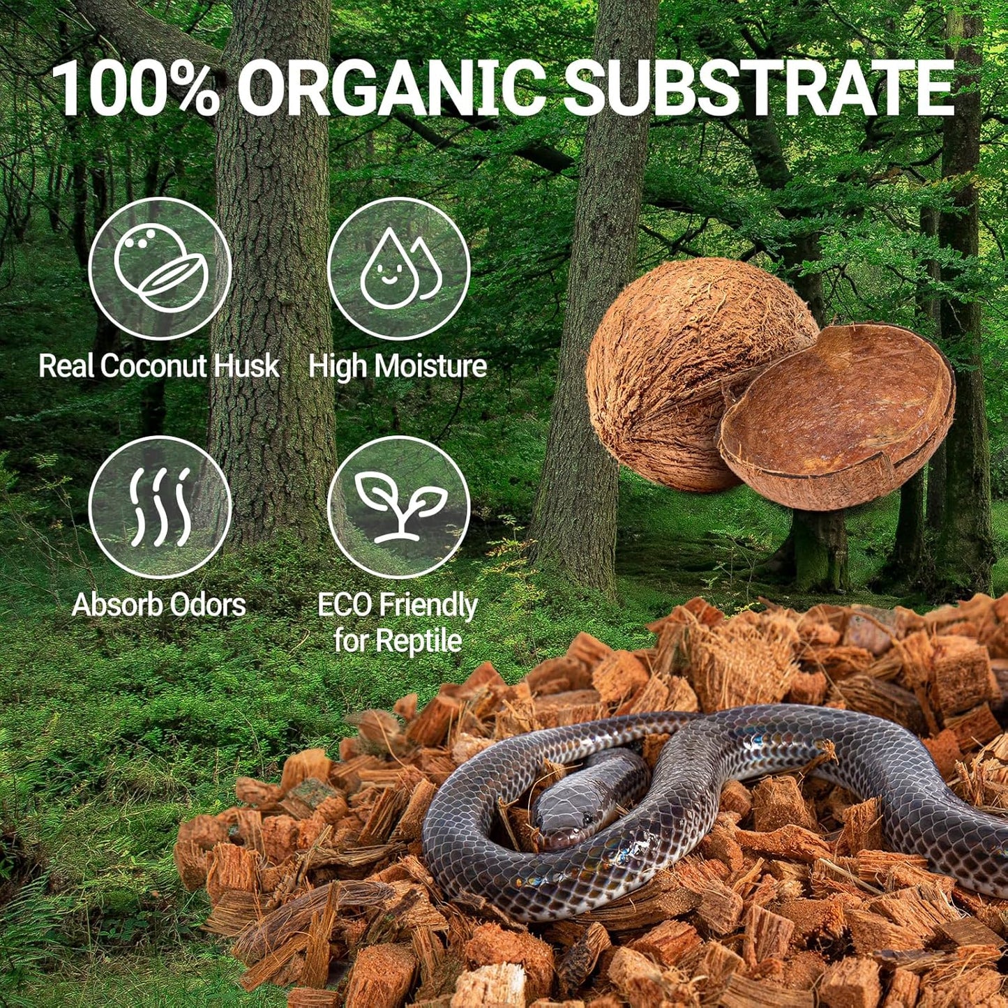 REPTI ZOO 72 Quart Reptiles Coconut Chip Substrate, Coco Husk Reptiles Bedding for Ball Python, Snakes, Geckos, Lizards, Tortoises, Frogs | Terrarium Tanks Substrate