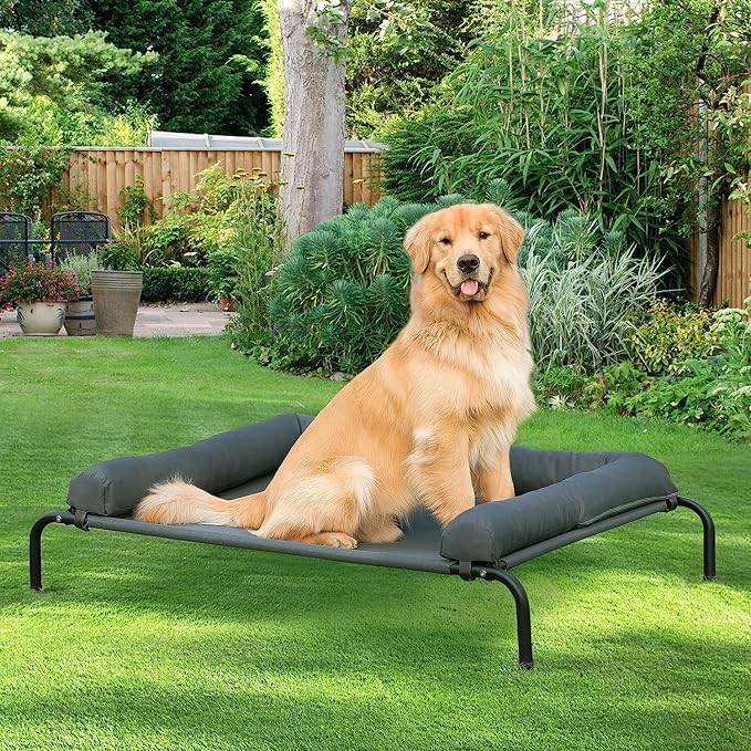 WESTERN HOME Cooling Elevated Dog Bed for Large Dogs,Outdoor Raised Dog Bed | Dogs Cot Portable Indoor, Raised with Breathable Mesh, Chew Proof Pet Hammock Cots, Removable and Waterproof Bolsters