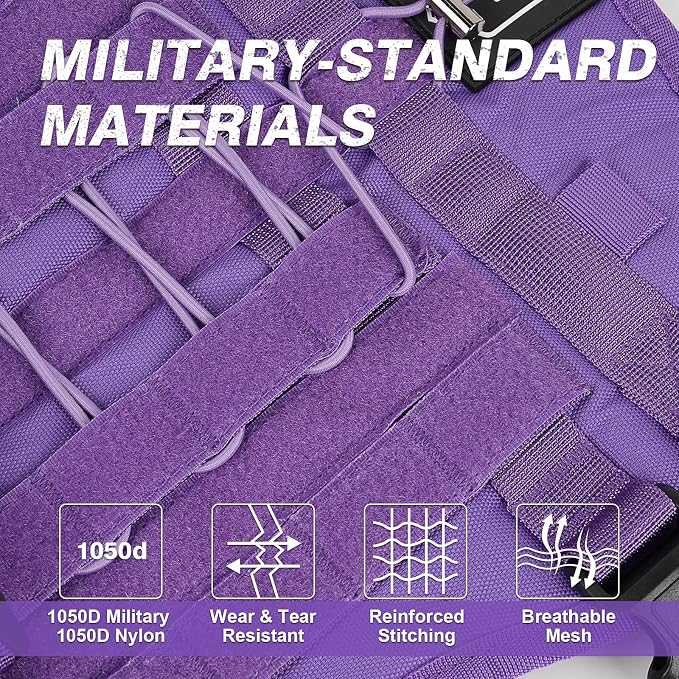 No Pull Tactical Dog Harness for Large Dogs, Service Dog Vest, XL, Purple | Tactical Dog Vest Harness and Leash Set, Adjustable Military Service Dog Harness with Handle for Medium Large Dogs