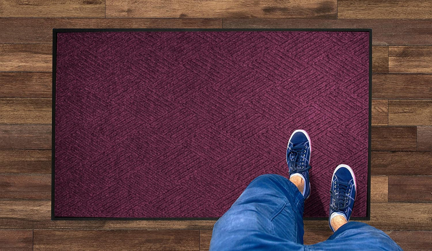 M + A Matting WaterHog Diamond | Commercial-Grade Entrance Mat with Rubber Border – Indoor/Outdoor, Quick Drying, Stain Resistant Door Mat (Bordeaux, 4' x 10')