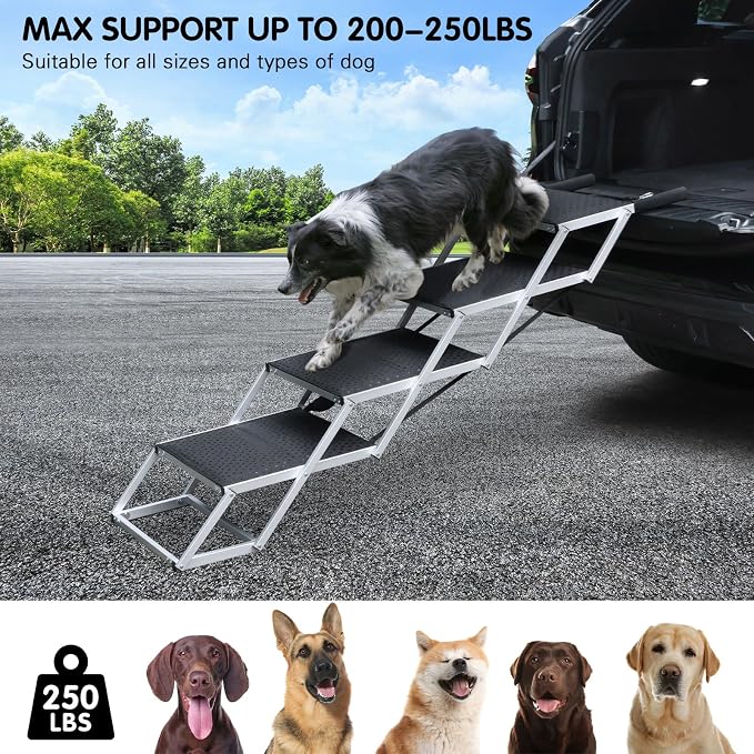 DGSL Folding Dog Stairs for Car, 20" Extra Wide 4-Step for Large Dogs | Extra-Wide Stable Steps Reducing Jumping Needs and Supporting Safer Pet Mobility