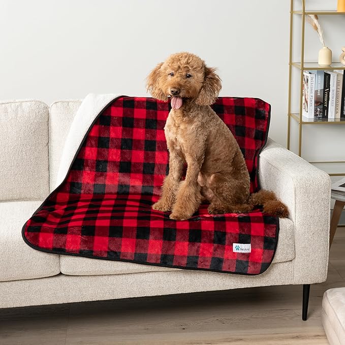 PetAmi Waterproof Dog Blanket for Small Medium Dogs, Pee Proof Pet Blanket for Couch Bed, Reversible Water Proof Blanket for Puppy Indoor Cat, Soft Dog Fleece Blankets Washable, 29x40 Checkered Red