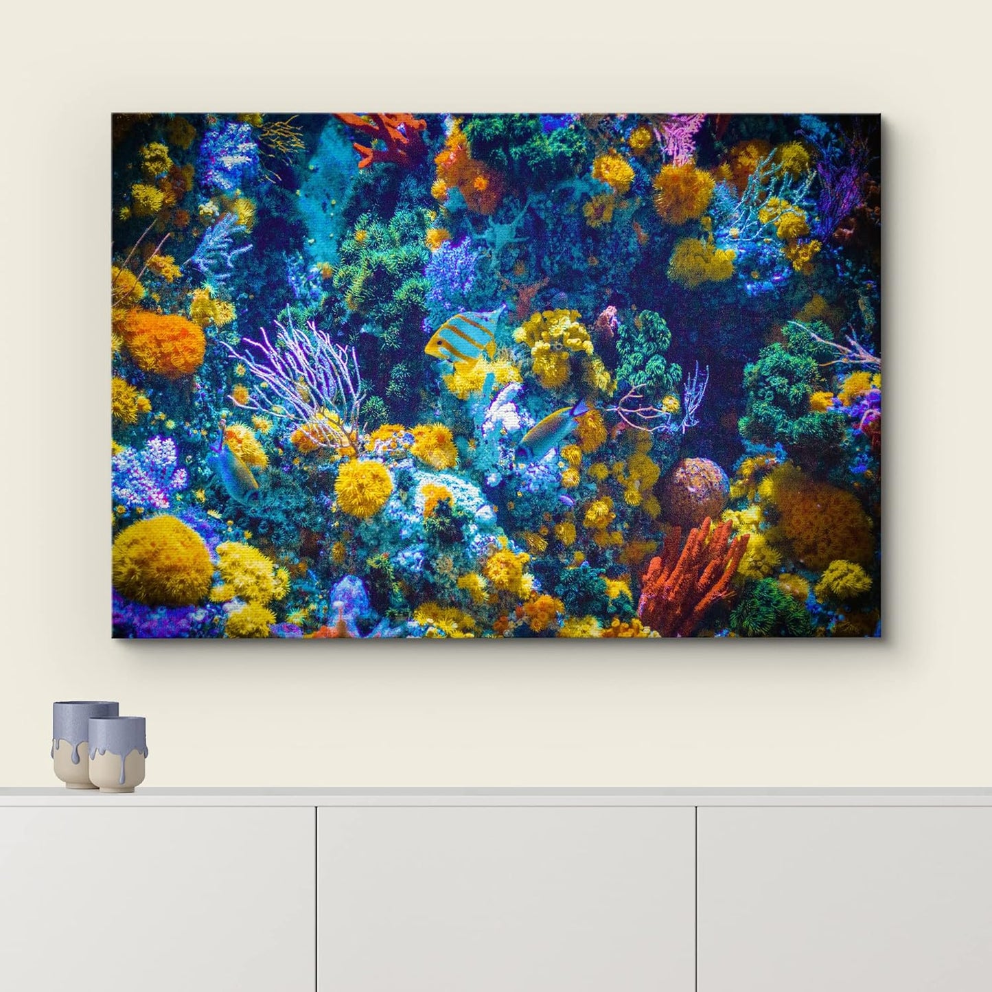 wall26 Canvas Print Wall Art Vibrant Neon Multicolor Anemone Coral Reef Nature Animals Photography Realism Rustic Scenic Landscape Wilderness Earth for Living Room, Bedroom, Office - 24"x36"