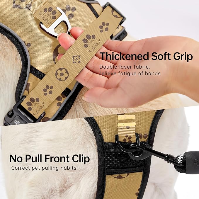 NESTROAD No Pull Dog Harness,Adjustable Oxford Dog Vest Harness with Leash,Reflective No-Choke Pet Harness with Easy Control Soft Handle for Large Dogs(Large,Light Brown)