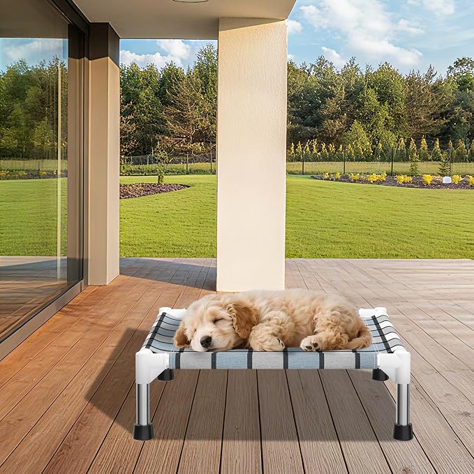 Caghash Elevated Outdoor Raised Dog Bed, Lifted Dog Cot for Small Pet | Breathable Fabric Dog bed for Indoor & Outdoor, Stainless Steel, Anti-Slip Pet Bed