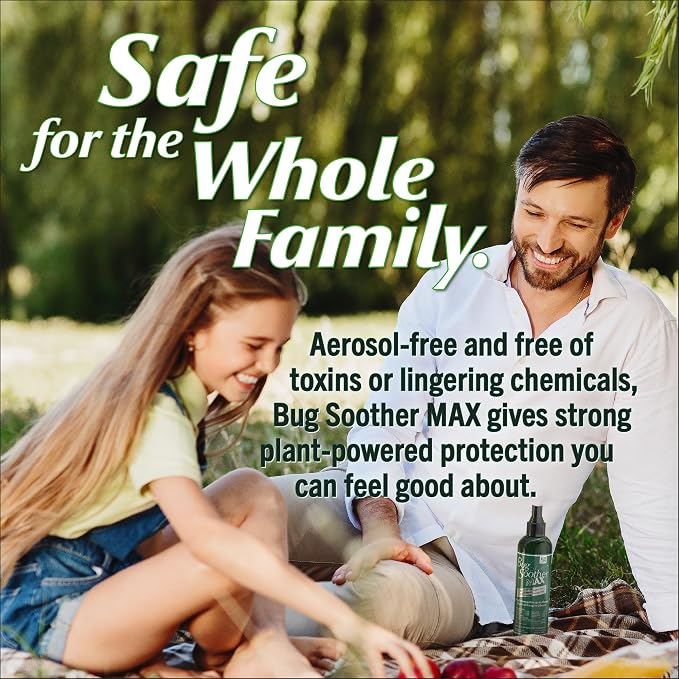 Bug Soother MAX DEET-Free Tick & Mosquito Repellent Spray, 8 oz. 2 Pack | Extra Strength | Natural & Plant-Based | Safe for Entire Family | Woody/Herbaceous Aroma | Made in the USA
