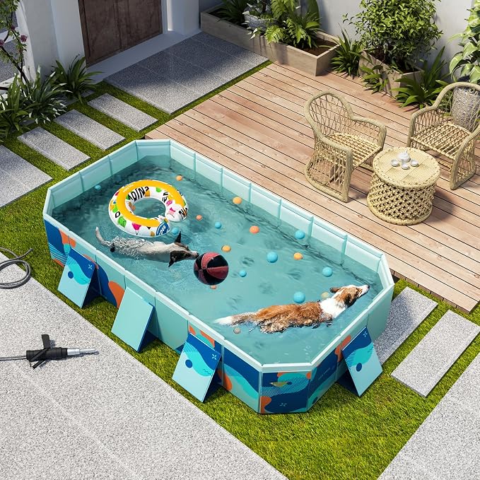 102" Foldable Dog Bathing Pool, Non-Inflatable Collapsible Pet Bath Tub for Large Dogs, 4-Layer PVC, Non-Slip Base, Quick Drain, Portable Outdoor Dog Washing Station