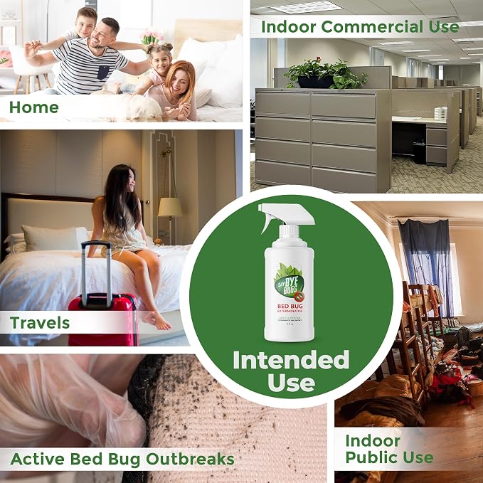 Bed Bug Spray for Getting Rid of Bed Bugs Permanently. Say Bye Bugs - a Non-Toxic, Kill on Contact Bed Bug Treatment That Doesn't Stain & is Odor Free. Simply Shake & Spray (1x 128oz).