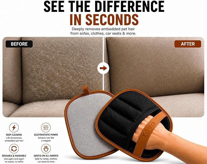 Pet Hair Removal Glove for Cats & Dogs, Upgraded Five-Finger Electrostatic Pet Hair Glove, Reusable Magic Brush Pet Hair Remover Tool for Laundry, Couch, Carpet, Car Seat