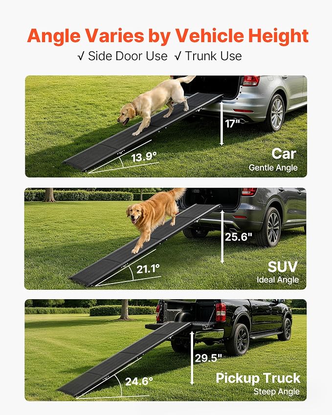 VEVOR Dog Ramp for Cars, 71" L x 17" W, Folding Pet Ramps for Medium & Large Dogs up to 250lbs, Pet Stair Ramp with Non-Slip Oxford Fabric Surface, Portable Outdoor Dog Car Ramps for SUV & Truck