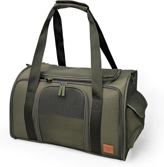 Airline-Approved Pet Carrier with Expandable Pop-Up Mesh Window, Waterproof Bottom & Plush Washable Pad (Moss Green)