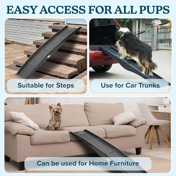 Nonslip Dog Ramp - 60-Inch Tri-Fold Incline with Raised Sides for Pets - Portable Ramps for Dogs to Get into a Car, Truck, SUV or Home by PETMAKER