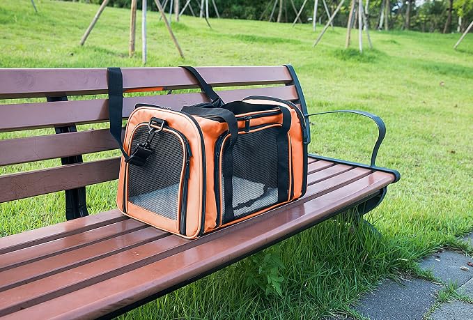 Soft Sided Carrier for Small Medium Cats Dogs,TSA Airline Approved Collapsible Travel Pet Carrier (Medium, Orange)