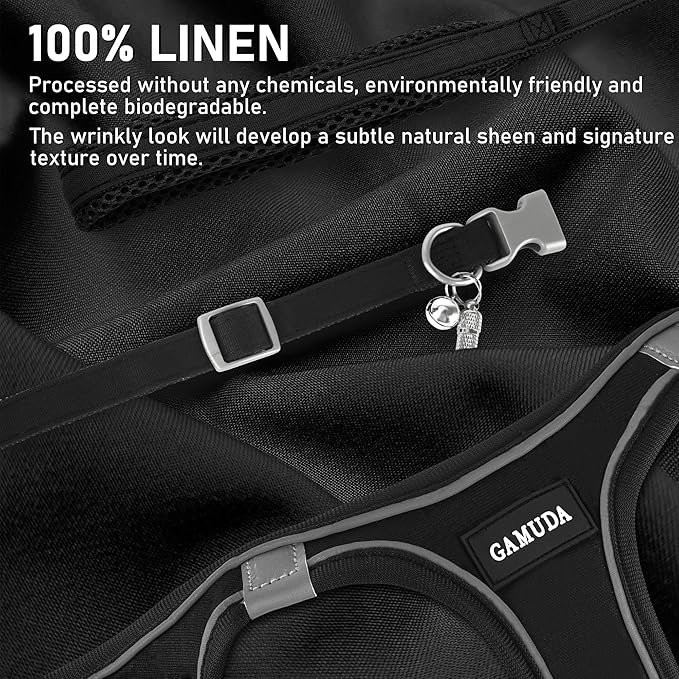 GAMUDA Small Dog Harness Collar and Leash Set, Step in No Chock No Pull Linen Fabric Soft Mesh Dog Vest Harnesses Reflective for Dogs Puppy Cats Kitten Rabbit (Black, M)