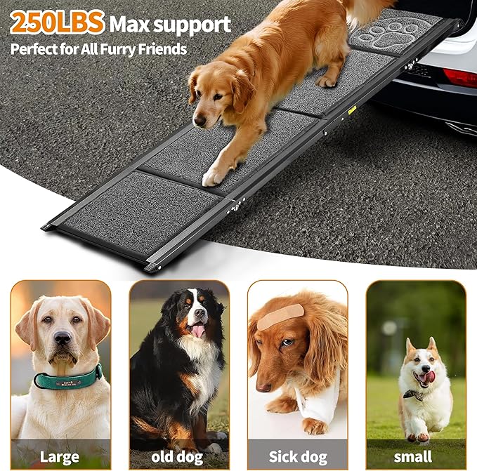 Dog Ramp for Large Dogs, Portable Pet Ramp for SUV Car & Truck | 63" Long & 17.3" Wide, Non-slip Surface, Supports 250 lbs, Foldable Outdoor Pet Ramp