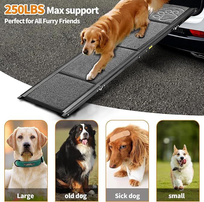 Dog Ramp for Car SUV & Truck, Portable Dog Ramps for Large Dogs | 63" Long & 17.3" Wide, Non-Slip Rug Surface, Dog Car Ramp Up to 250LBS