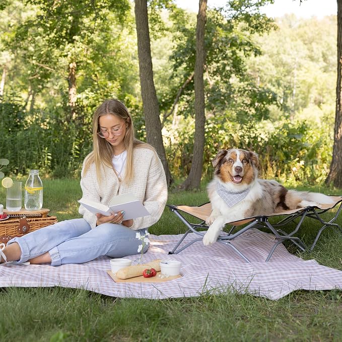 Carlson Elevated Dog Bed, Folding Dog Cot for Large Dogs up to 95 lbs, Portable Raised Pet Bed for Indoor & Outdoor Use, 47.5” x 24.5”, Tan