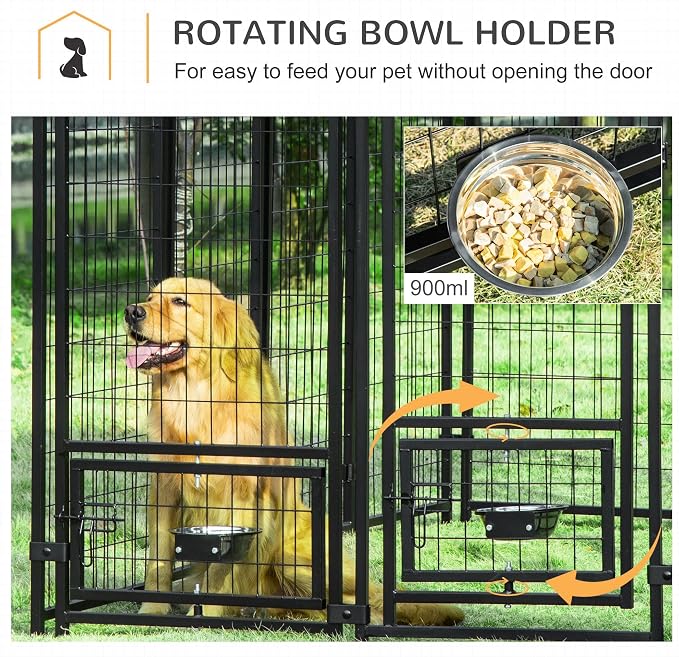 PawHut 8' x 4' x 6' Outdoor Dog Kennel with Rotating Bowl Holders, Walk-in Pet Playpen, Welded Wire Steel with Water and UV-Resistant Canopy, Red | Welded Wire Dog Kennel Outside Run, Waterproof & UV Resistant Cover, for S&M&L Breeds, Chickens & Ducks