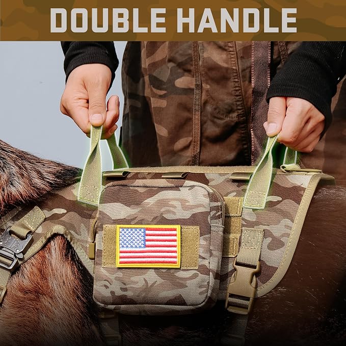 Forestpaw Tactical Dog Harness Collar Bungee Leash Set,S,Camo Brown | Adjustable Fits 17-25" Chest,20-35 lbs,No Pull Control Military Style,Quick Release Buckle,Walking for Medium Dogs