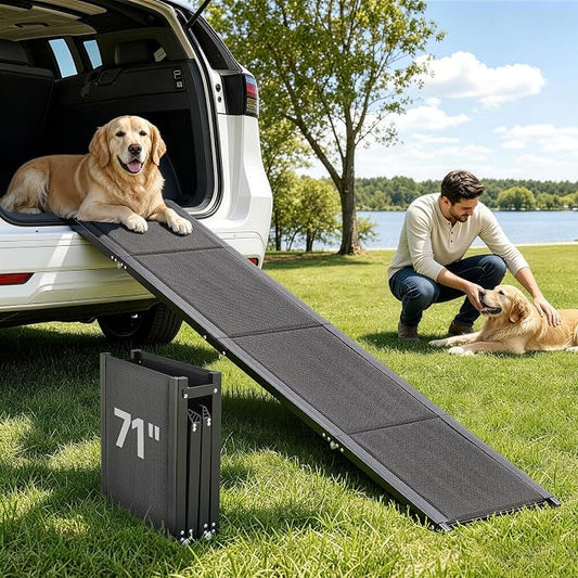 VEVOR Dog Ramp for Cars, 71" L x 17" W, Folding Pet Ramps for Medium & Large Dogs up to 250lbs, Pet Stair Ramp with Non-Slip Oxford Fabric Surface, Portable Outdoor Dog Car Ramps for SUV & Truck