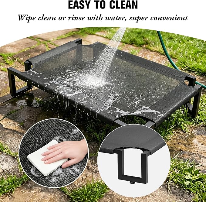 Elevated Dog Bed,Raised Outdoor Dog Bed for Large Sized Dogs Black | Portable Cooling Dog Cot with Washable Breathable Teslin Mesh,Waterproof Pet Bed for Indoor,Durable,No-Slip Feet,110×76×21cm