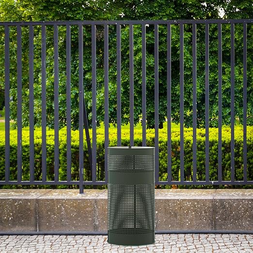 EMMA + OLIVER 11.5 Gallon Stainless Steel Outdoor Trash Can with | Freestanding or Mountable Design, 20 Trash Bags Included, Green