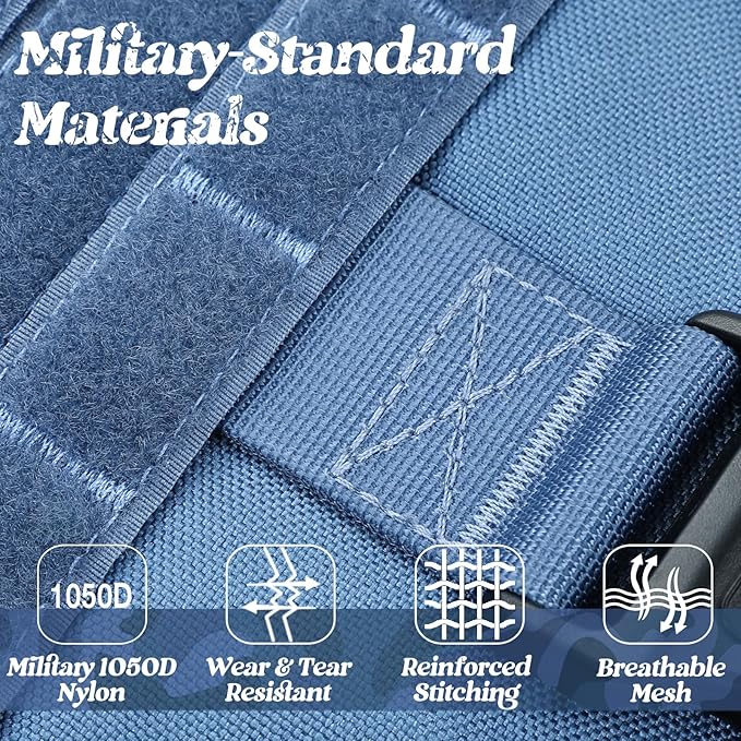 rabbitgoo Tactical Dog Harness for Large, Heavy Duty Military No Pull Vest | Sturdy Metal Buckles, 5 Adjustments, Molle System, Powerful Pullers for Training, Hunting, Outdoor, Blue, Large