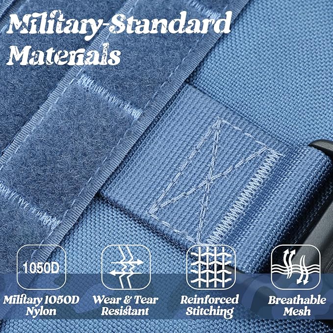 rabbitgoo Tactical Dog Harness for Small, Heavy Duty Military No Pull Vest | Sturdy Metal Buckles, 5 Adjustments, Molle System, Powerful Pullers for Training, Hunting, Outdoor, Blue, Small